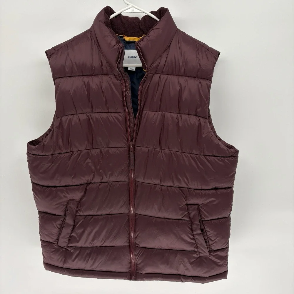 Old Navy Full Zip Purple Goose Down Puffer Vest Insulated Men XL